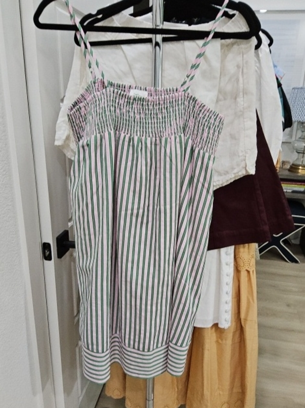 Striped Pink & Green Smocked Sundress|| Size M